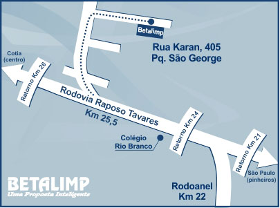 Localização da Empresa de Terceirização de Serviços, Betalimp: Rua Karan, 405 - Parque São George - Cotia-SP